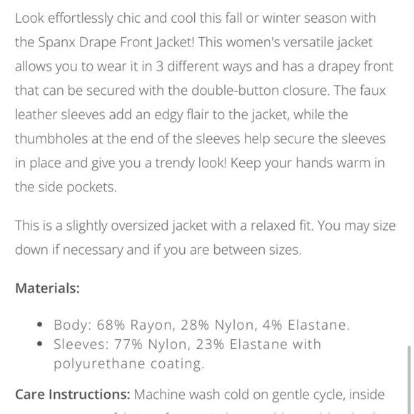 SPANX Faux Leather Women's Black Drape Jacket Convertible Size XS - Picture 9 of 13